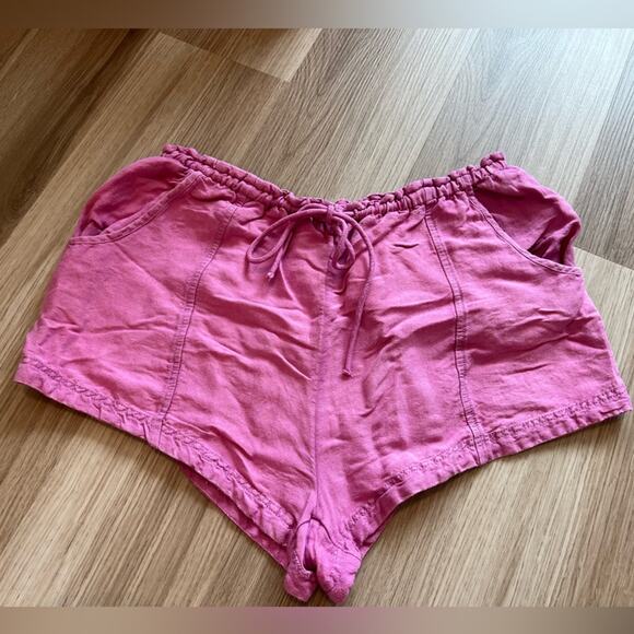 Free People Mirella Linen Blend Drawstring Shorts, Pink Plum, Size Medium - Picture 2 of 9